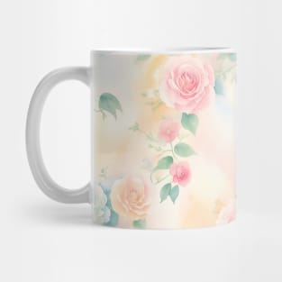 Watercolor Peachy and Light Blue Roses Flower Art Mug